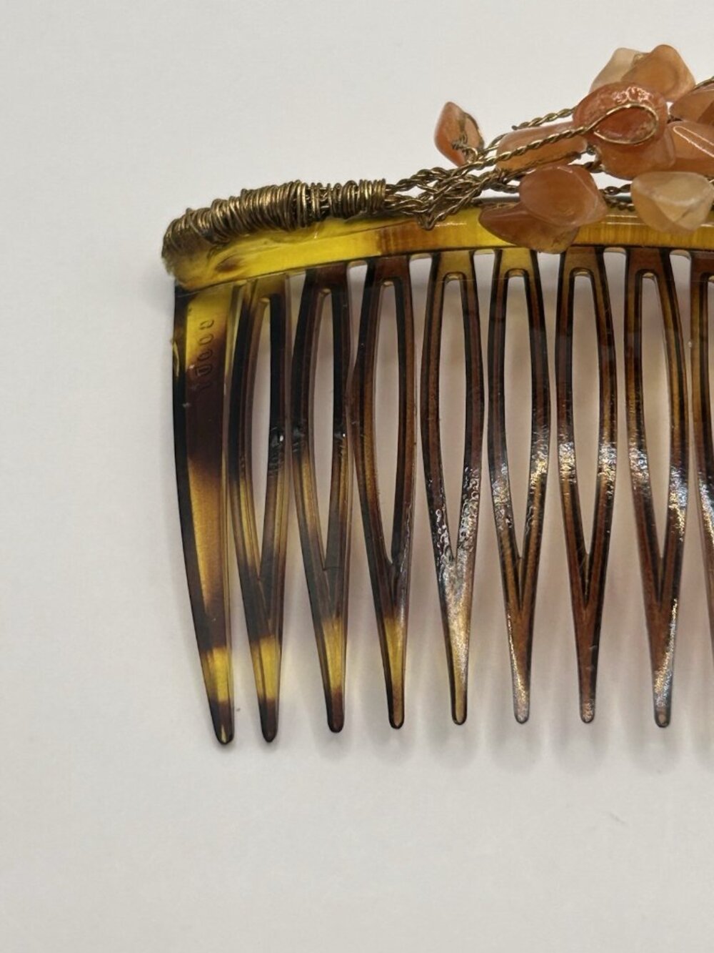 Vintage Goody Hair Comb Claw Clip Tortoise Coral Color Stones Wire Brown Hair - Picture 2 of 13